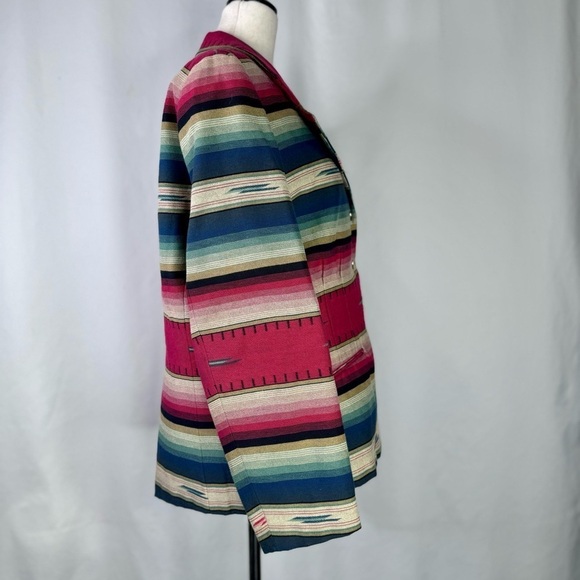 Vintage Express blazer southwestern stripes blue red made in USA size 7/8 - Picture 3 of 10